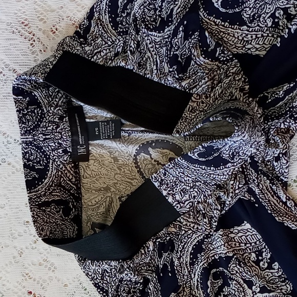 INC International Concepts Petite Paisley Wide Leg Pull On Pants Size P/S Navy - Picture 5 of 11